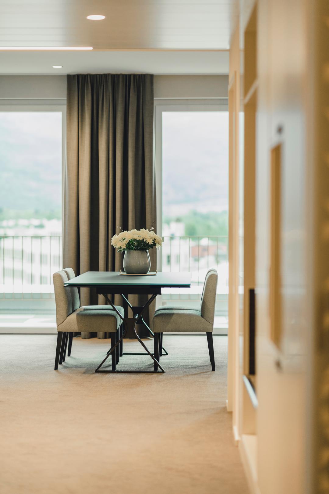 Residence Hotel Vaduz Boutique Suite with view over Liechtenstein and the Swiss mountains. Luxury Hotel central Vaduz. Best Hotel Liechtenstein.